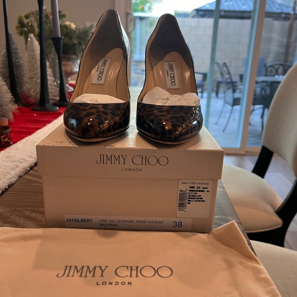 Jimmy Choo Brown/black Leopard Patent Heels size 38